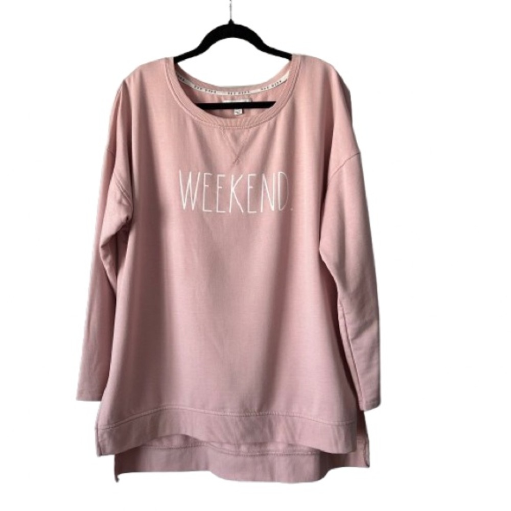 Rae Dunn Women's L Blush Pink Longs Sleeves Scoop Neck "Weekend" Sweatshirt Top - Picture 4 of 16